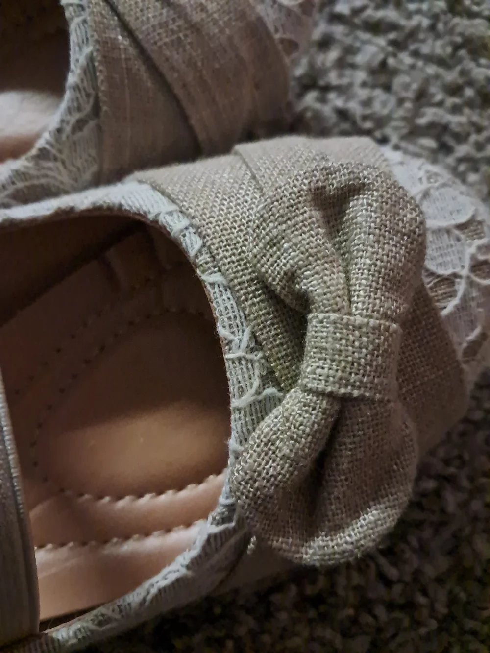 Girls Beige Lace Bow Mary Jane Flats